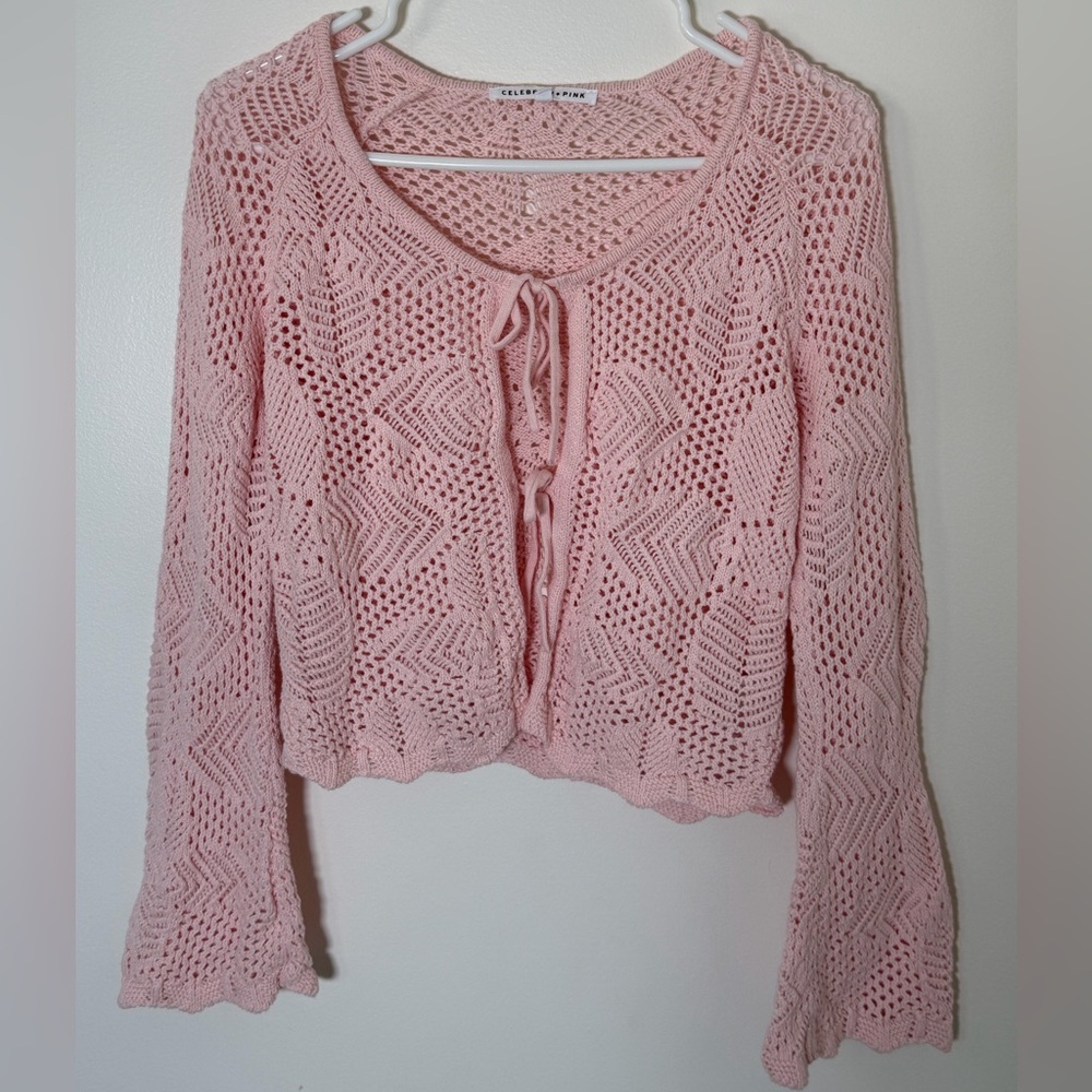Celebrity Pink Light Pink Crochet Cardigan
